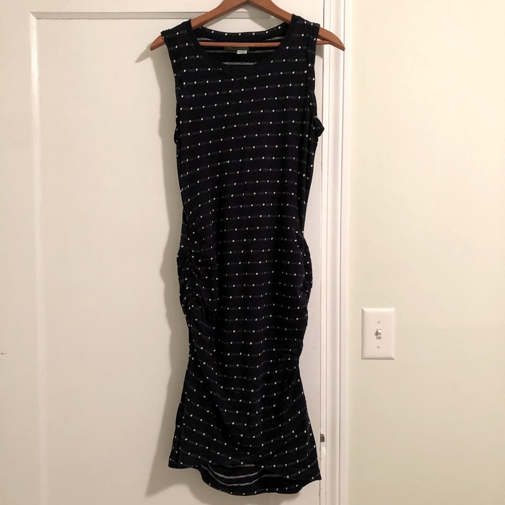 Anthropologie Ruched Tank Dress size S navy/white